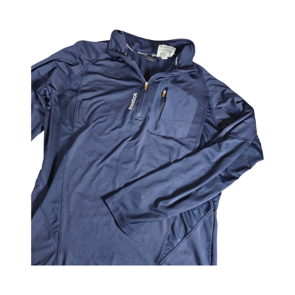 Mens Reebok Quarter Zip Pullover Navy Blue Performance Long Sleeve Shirt Medium